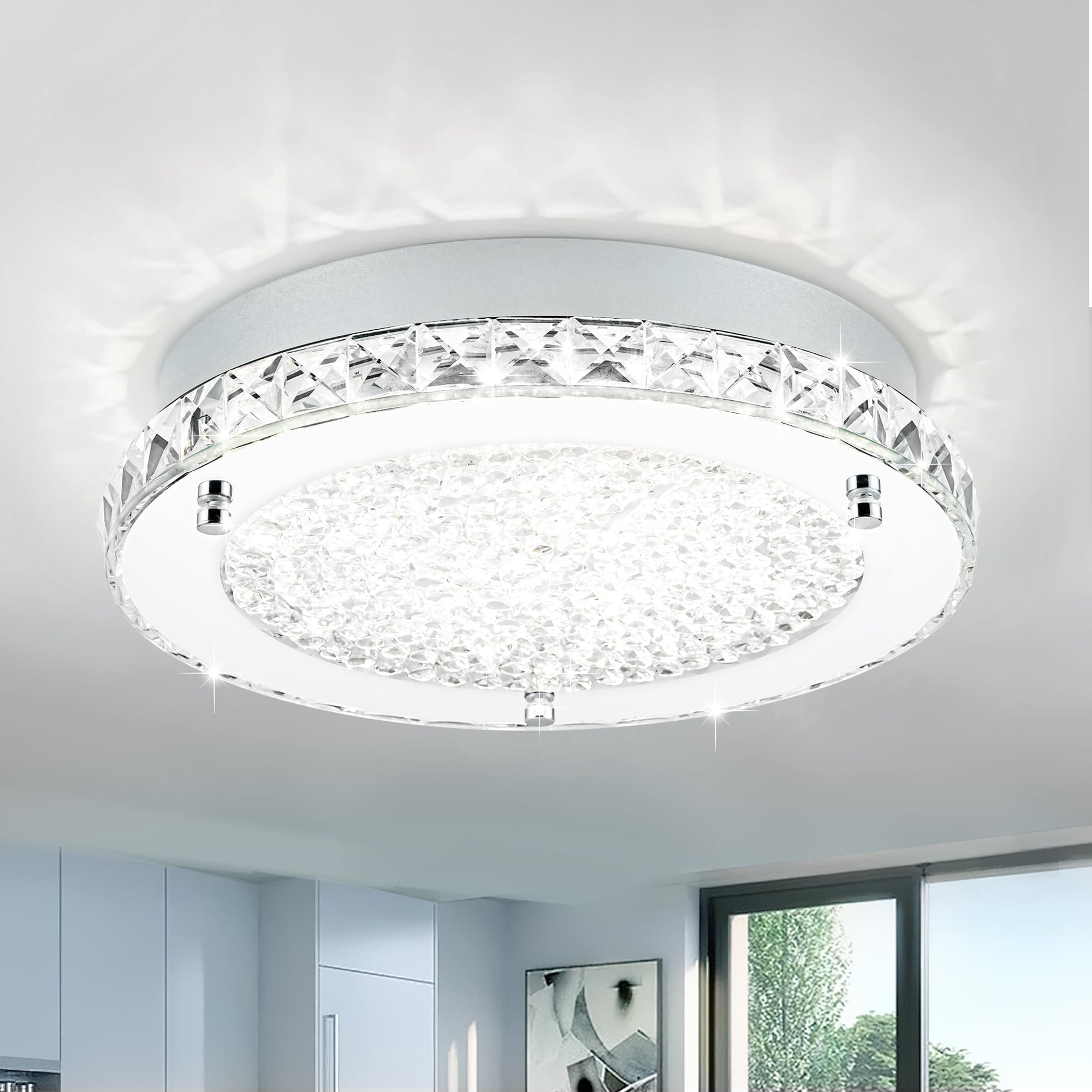 Lzawvm Crystal Flush Mount Ceiling Light 18W LED Dimmable Modern